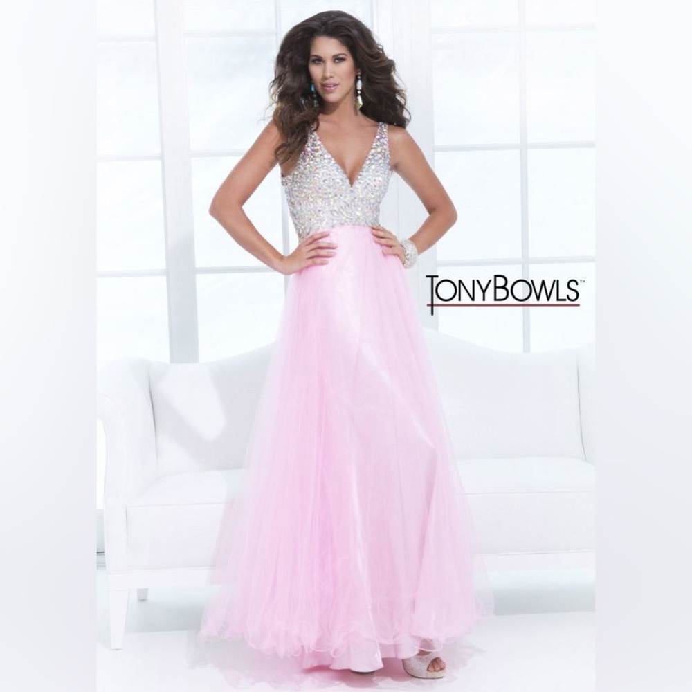 Pink beaded prom dress Tony Bowls